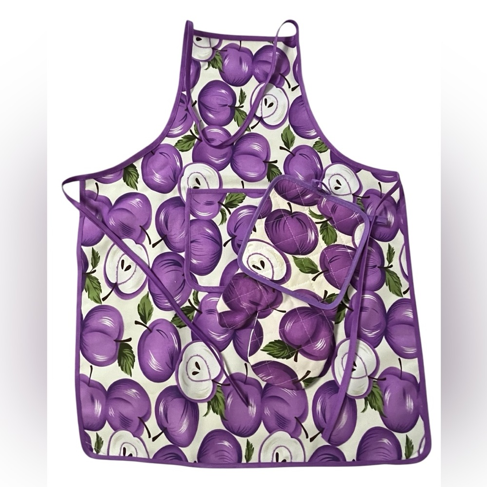 MATCHING APRON AND OVEN MITT POT HOLDER SET